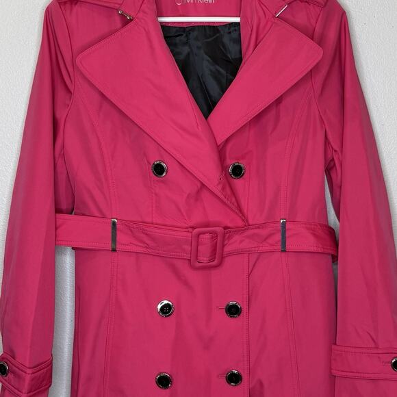 Calvin Klein Trench Coat Womens Size Medium Hot Pink Belted Double Breasted NEW - Picture 3 of 12